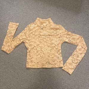 Cropped beige/nude mock neck long sleeve lace top